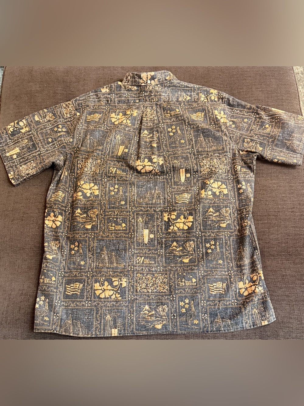 reyn spooner Blue Button-Up Shirt with Pale Orange Hawaiian Print XXL - Picture 2 of 4